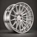 BE2-C20V bespoke multi-piece forged wheel, brushed silver face and polished lip, three-quarter view