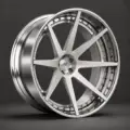 BE2-C8V bespoke multi-piece forged wheel, brushed silver face and polished lip, three-quarter view
