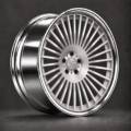BE2-LX30C 30-spoke multi-piece forged wheel showing polished lip and barrel, angled view