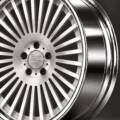 BE2-LX30C 30-spoke forged wheel, close-up of stepped center and polished lip