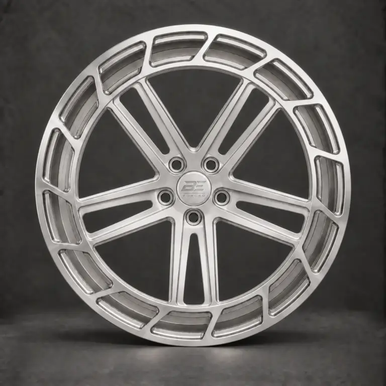 BE1-AL5S monoblock forged wheel — brushed silver front view
