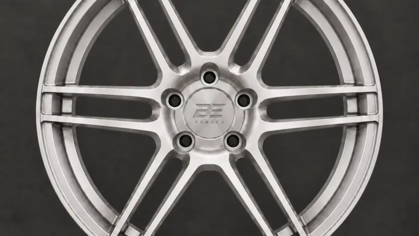 BE1-C6S monoblock forged wheel — brushed silver front view