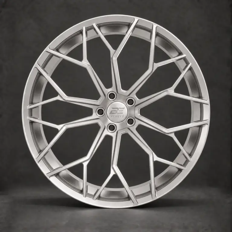 BE1-CM25 monoblock forged wheel — brushed silver front view
