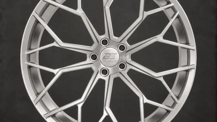 BE1-CM25 monoblock forged wheel — brushed silver front view