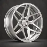BE1-CM6 monoblock forged wheel — brushed silver angle view