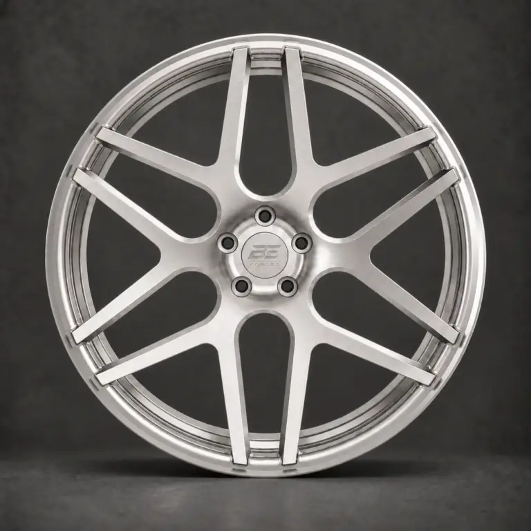 BE1-CM6 monoblock forged wheel — brushed silver front view