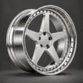 BE2-C5DL bespoke multi-piece forged wheel, brushed silver face and polished lip, three-quarter view
