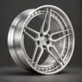 BE2-C5SD bespoke multi-piece forged wheel, brushed silver face and polished lip, three-quarter view