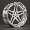 BE2-C5SDL bespoke multi-piece forged wheel, brushed silver face and polished lip, three-quarter view
