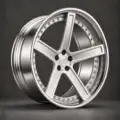 BE2-C5ST bespoke multi-piece forged wheel, brushed silver face and polished lip, three-quarter view