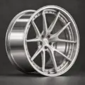 BE2-C5SW bespoke multi-piece forged wheel, brushed silver face and polished lip, three-quarter view