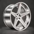 BE2-C5V bespoke multi-piece forged wheel, brushed silver face and polished lip, three-quarter view