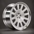 BE2-LX12 bespoke multi-piece forged wheel, brushed silver face and polished lip, three-quarter view