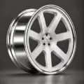 BE2-LX7L bespoke multi-piece forged wheel, brushed silver face and polished lip, three-quarter view